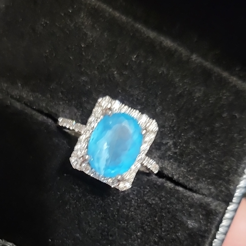 Orianne Designer 18k White Gold 10x8 Blue Apatite Diamond Elegant Ring .42ctw Di
